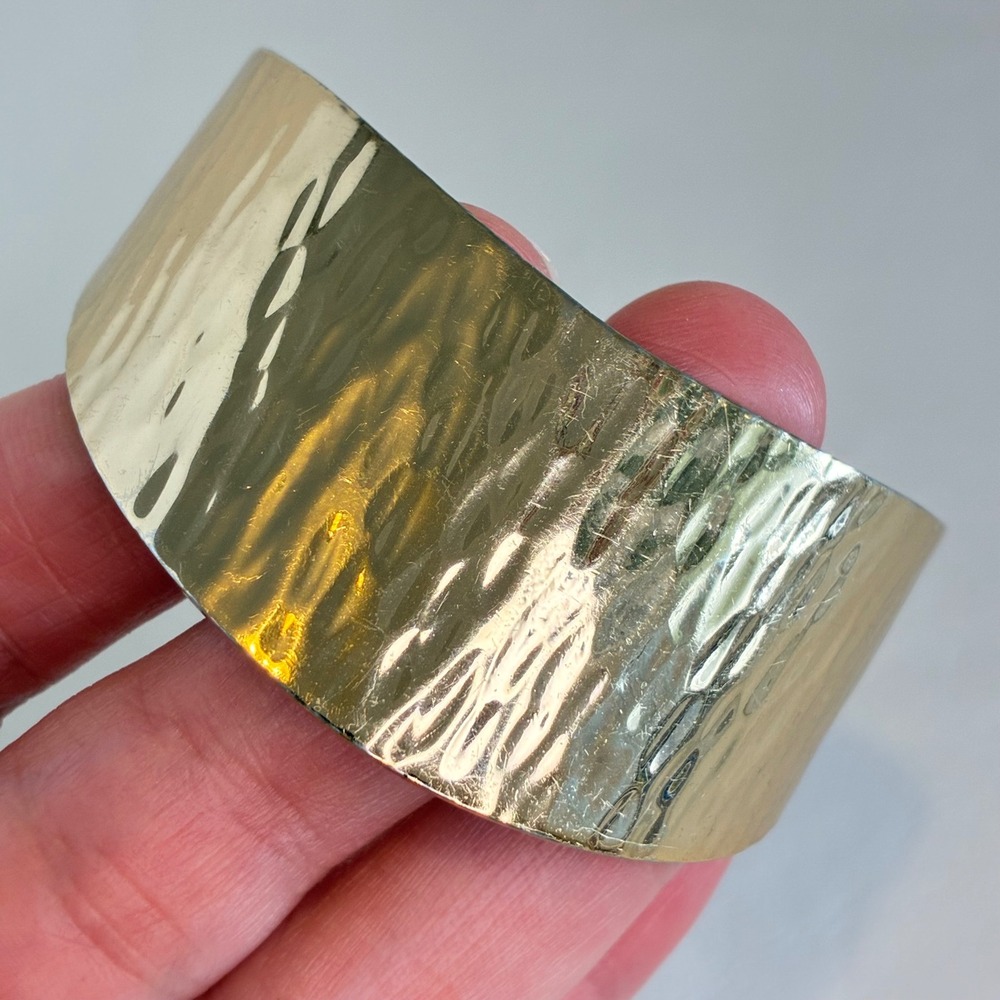 Vintage Gold Tone Hammered Wide Cuff Statement Bracelet Estate - Picture 6 of 11